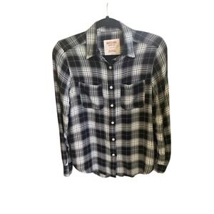 Mossimo Women's Boyfriend Shirt Plaid Long Sleeve‎ Button Up Rayon XS